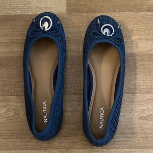 Nautica Navy Laser-Cut Ballet Flats with Silver Accent